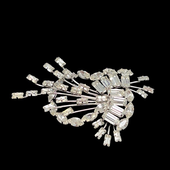 VINTAGE STAR ART STERLING CLEAR RHINESTONE CRYSTAL BROOCH PENDANT - Picture 2 of 13